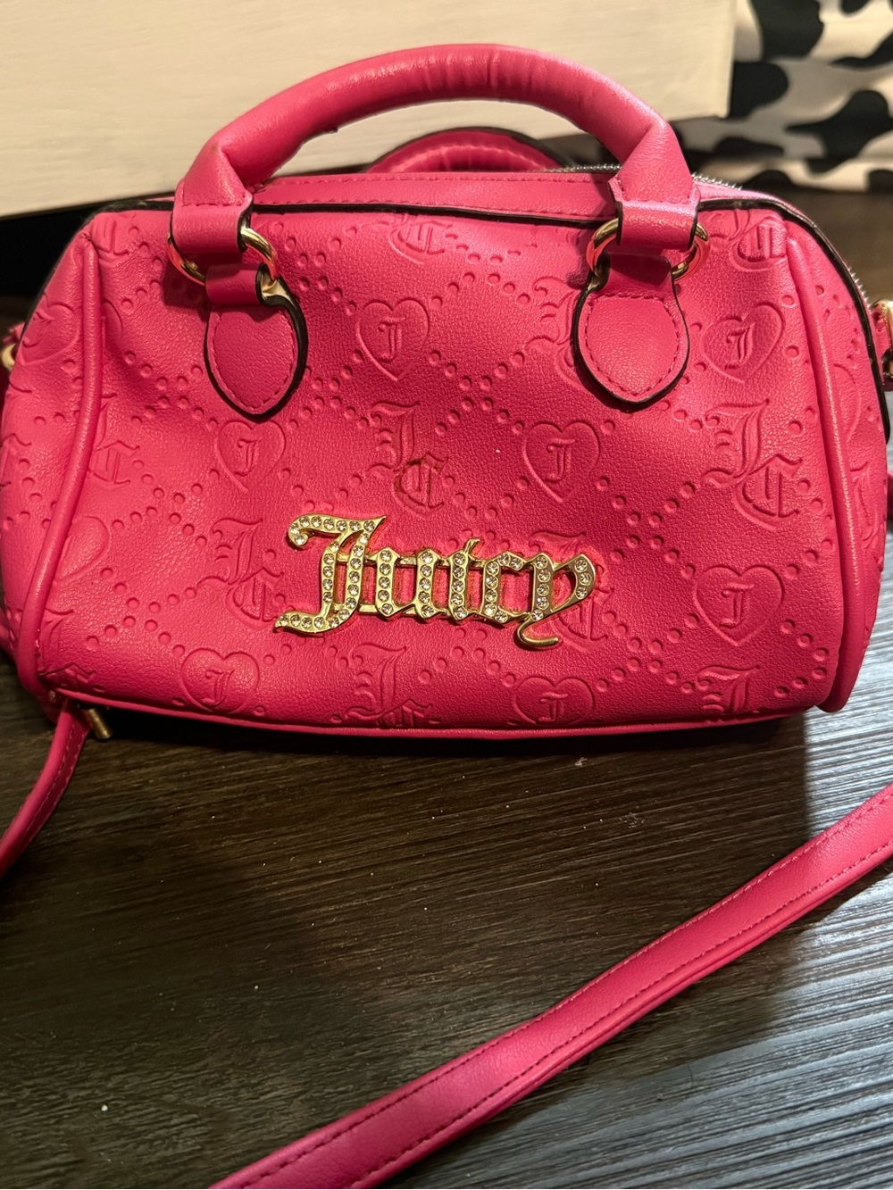 Juicy Couture Hot Pink Embossed Crossbody Bag with Gold Tone Logo